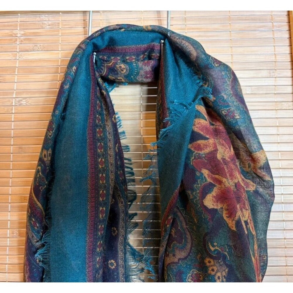 Blue Floral Scarf. Small run on one of the edges see pictures